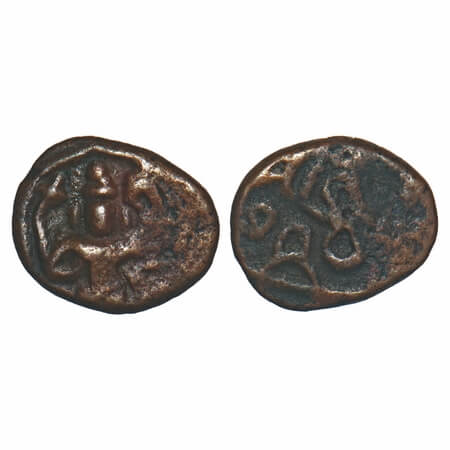 Madurai Nayaks, Copper Unit, 1.60g, 10.30x12.61mm, Muthuveerapa Nayak, Obv:Standing Venkat