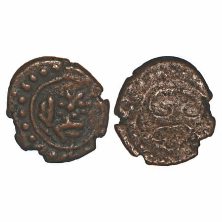 Madurai Nayaks, Copper Kasu, 0.97g, 10.58x10.99mm, Obv: Seated Narasimha in dotted border,