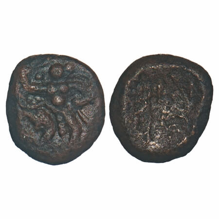 Madurai Nayaks, Copper Unit, 2.46g, 12.13x10.81mm, Ramana, Obv: Hanuman towards left, Rev: