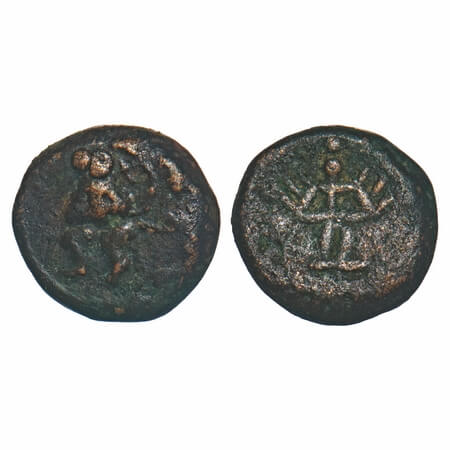 Thanjavur Nayaks, Copper Unit, 2.60g, 11.86x12.54mm, Obv: Hanuman, Rev: Garuda praying. Ve