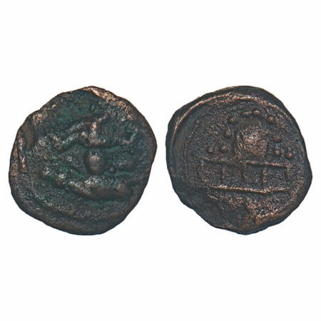 Thanjavur Nayaks, Copper Unit, 2.97g, 13.98x13.17mm, Obv: Lord Ganesh seated on his vahana