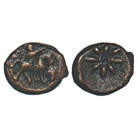 Thanjavur Nayaks, Copper Unit, 1.50g, 9.38x11.48mm, Obv: King Riding on a horse, Rev. Flow