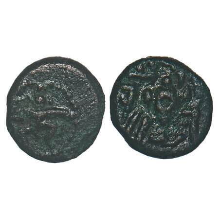 Thanjavur Nayaks, Copper Unit, 1.26g, 9.58x10.15mm, Obv: Sree Krishna dancing inside a cir