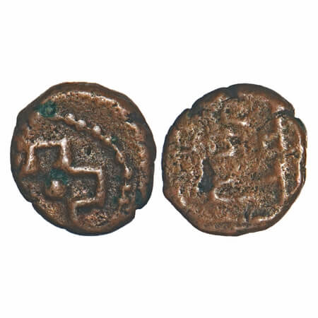 Arcot Nawabs, (1692-1749 AD), Copper Kasu, 1.94g, 12.05x11.25mm, Obv: Hollow cross with a 