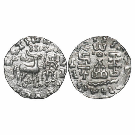 Kunindas, Amoghabhuti (c. 200 BC), Silver Drachma, 2.11g, 17.28x17.00mm, Three arched hill