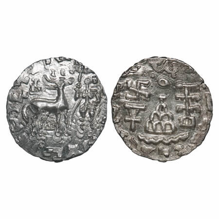 Kunindas, Amoghabhuti (c. 200 BC), Silver Drachma, 2.21g, 17.61x16.90mm, Obv: Deer standin