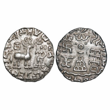 Kunindas, Amoghabhuti (c. 200 BC), Silver Drachma, 2.24g, 17.50x16.34mm, Obv: Deer standin