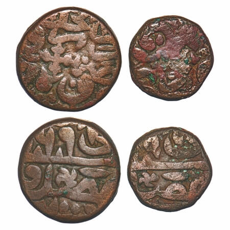 Akbar, Copper Dam & 1/2 Dam (2 Coins), 20.09 & 9.44g, Dar al-Khilafat Shahgarh urf Qanauj 