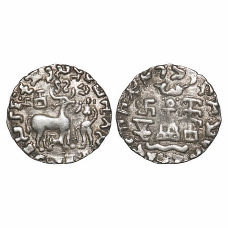Kunindas, Amoghabhuti (c. 200 BC), Silver Drachma, 2.05g, 17.03x17.74mm, Obv: Deer standin