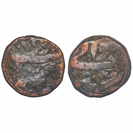 Jahangir, Copper Dam, 19.33g, Agra Mint, Rawani on top, AH 1020/6 RY. KM 126.1. Fine, Scar