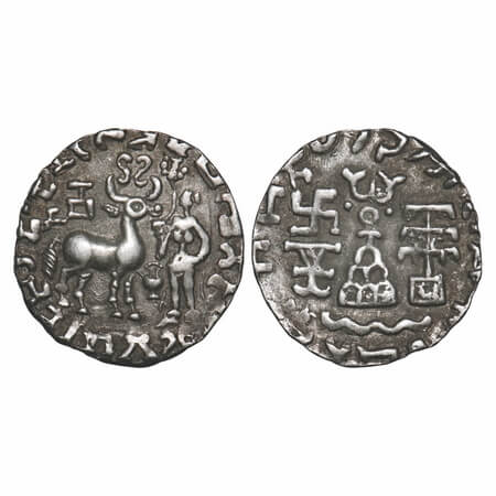 Kunindas, Amoghabhuti (c. 200 BC), Silver Drachma, 2.22g, 17.58x16.95mm, Obv: Deer standin