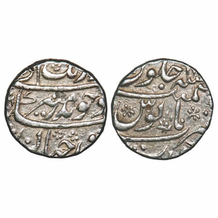 Aurangzeb, Silver ½ Rupee, 5.73g, Surat Mint, with beautiful flowers on reverse. KM 294.6.