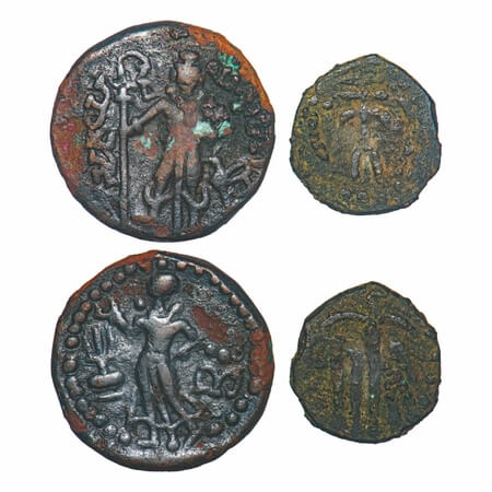 Yaudheyas and Post-Kushanas, Copper Darchma (2 coins), 10.93g, 2.76g, 24.59x29.95mm, 17.56