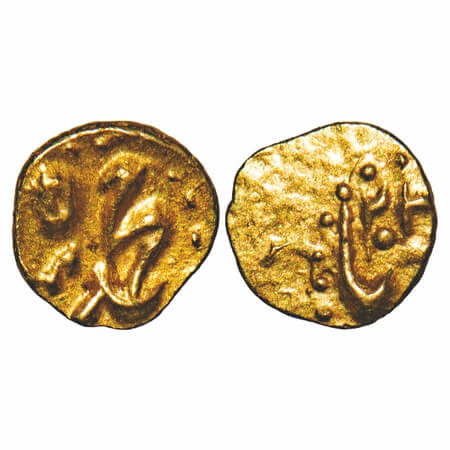 Muhammad Shah, Gold 1/2 Fanam, 0.16g, Kharpa Mint. KM Unlisted. About Extremely Fine, Rare