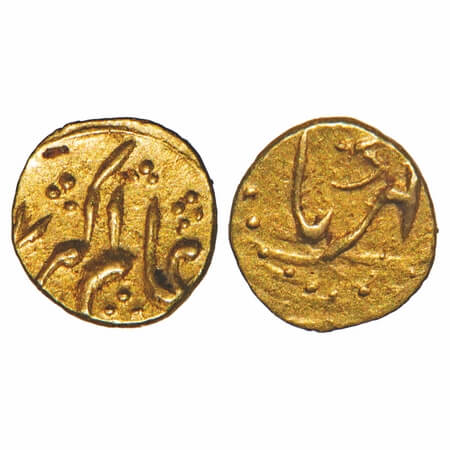 Alamgir II, Gold ½ Aparanji Fanam, 0.20g, Kharpa Mint, circular Rossette border variety, i