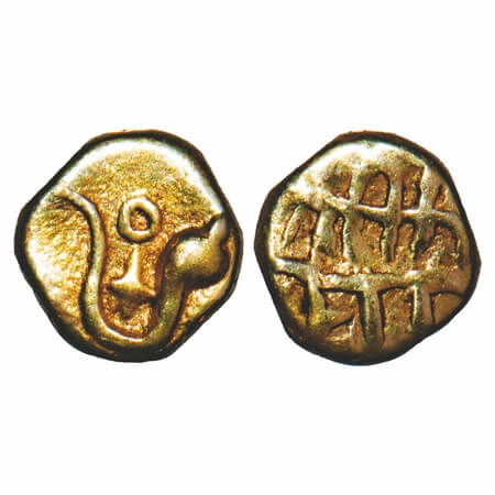 Maratha Confederacy, Gold Fanam, 0.38g, 'Subbarayi' type, Ramdurg Mint, Obv: single-hooded