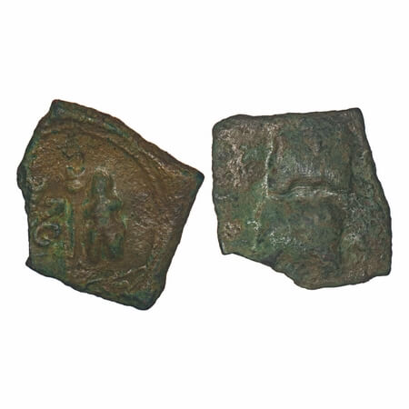 Post Mauryan, Saurashtra region, Uninscribed double Frog type, Copper Unit, 4.21g, 24.39x2