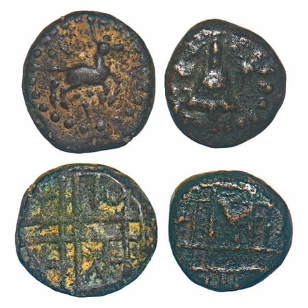 Mysore, Numerical Copper Seies, Kasu, 3.18 & 3.05g (2 Coins), Chamaraja Wodeyar IX, 1) Obv