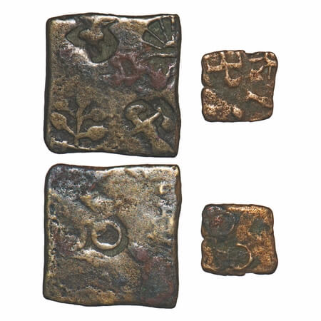 Post-Mauryanm, Ujjaini region, Punch-marked, Bronze Karshapana (2 coin), 1.33, 0.16g, 13.3