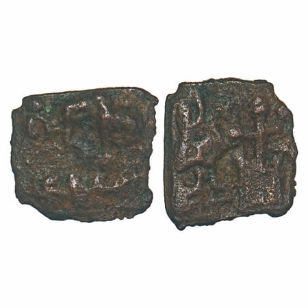 Sunga Dynasty, Kausambi Region, Cast Copper, 2.43g, 13.84x15.11mm, Obv: Elephant walking t