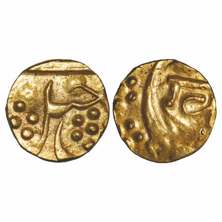 Baroda, Gold, ¼ Mohur, 2.91g, Khande Rao, INO Sena khas khel Samsher Bahadur, initial kha 