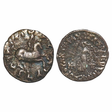 Indo Greek, Silver Drachm, 1.95g, 16.99x16.06mm, Antimacus II (174-165 BC), Obv: winged Ni