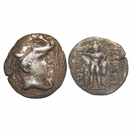 Indo-Greek, Demetrius I of Bactria (c. 200-180 BC), Silver Obol, 0.91g, 12.39x11.96mm, Obv