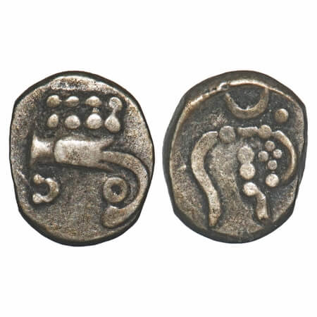 Cochin, Silver, 2 Puttuns, 1.51g (heavy weight), British Protectorate Issues, Obv: A Sun &