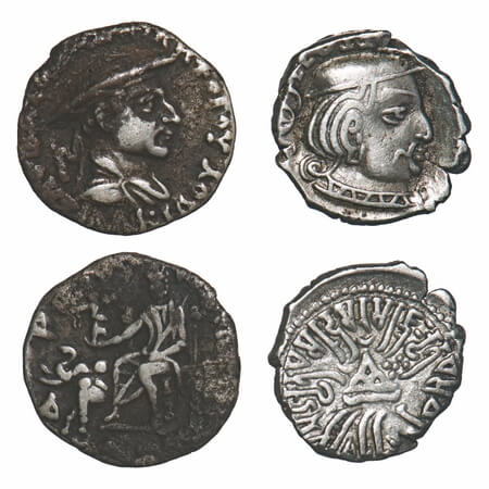 Indo-Greeks, Antialcidas,(2 coins) 1) Silver Drachm, 2.18g, 15.54x16.26mm, Obv: Bust of ki