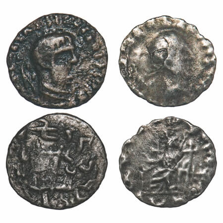 Indo-Greek, Strto and Hermaeus Silver Drachma (2 coins), 0.74g, 2.12g, 14.58x15.19mm, 13.8