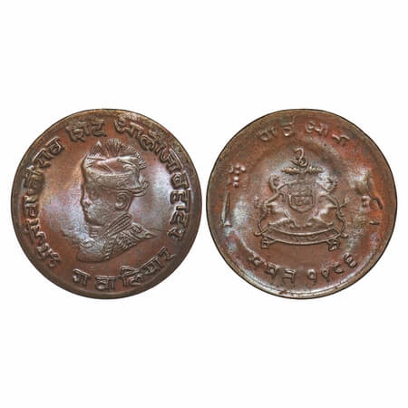 Gwalior, Copper 1/4 Anna, 3.02g, Jivaji Rao (VS 1985-2005 / 1925-1948 AD), VS 1986, with p