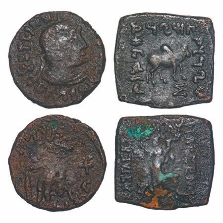 Indo-Greeks, Philoxenos (c. 110-80 BC), (2 coins), 1) Copper Square Unit, 7.27g, Obv: City