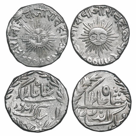 Indore, Silver Rupee (2 Coins), Shivaji Rao, Indore Mint, INO Shah Alam II, VS 1951 & 1955