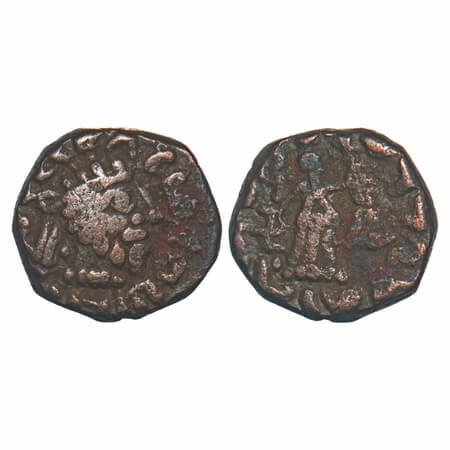 Indo-Parthian, Gondophares (c. 100 AD), Copper Drachm, 2.48g, 11.53x12.33mm, Obv: Bust of 