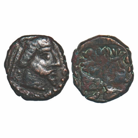 Indo-Parthian, Gondophares (c. 100 AD), Copper Drachm, 2.51g, 12.40x12.63mm, Obv: Bust of 