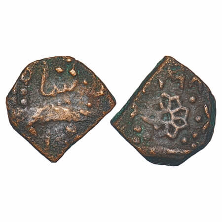 Lunavada, Copper Square Paisa. 7.55g, Vakhat Singhji II (VS 1924-1986/ 1867-1929 AD), Obv: