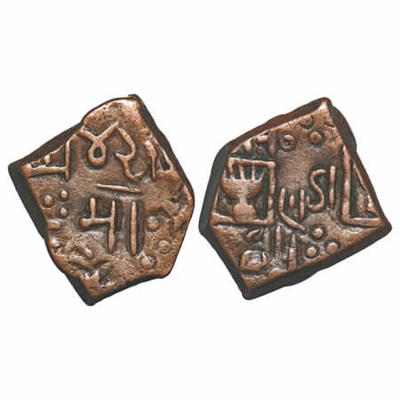 Lunawada, Copper Round Paisa, 7.56g, Wakhat Singhji, (1942 VS), Obv: 2 Dieties Palm type w