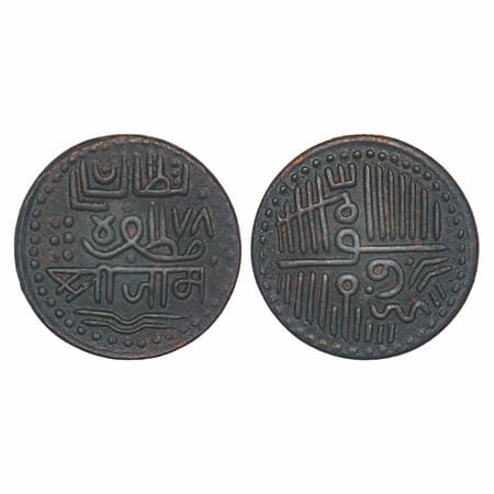 Nawanagar, Copper Dokda, 6.04g, Jam Vibhaji (VS 1909-1951/1852-1894 AD), AH (9)78, INO Muz