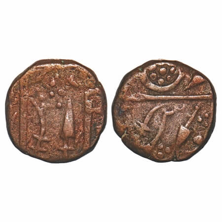 Sunth, Copper Paisa, 10.48g, Parmar Rulers, Rampur Mint, Obv: sword and spear, Rev: sword 