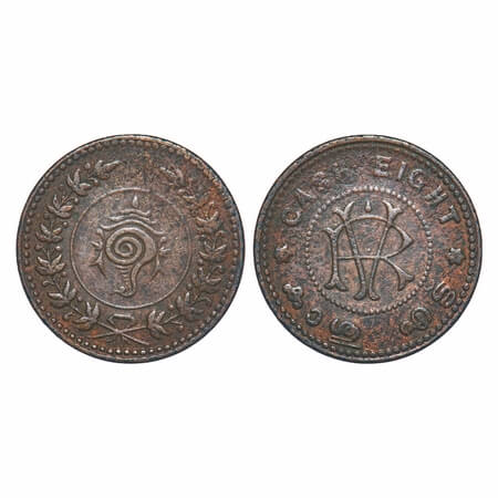 Travancore, Copper Cash 8, 4.87g, Rama Varma VI (ME 1062-1101/1885-1924 AD), struck during