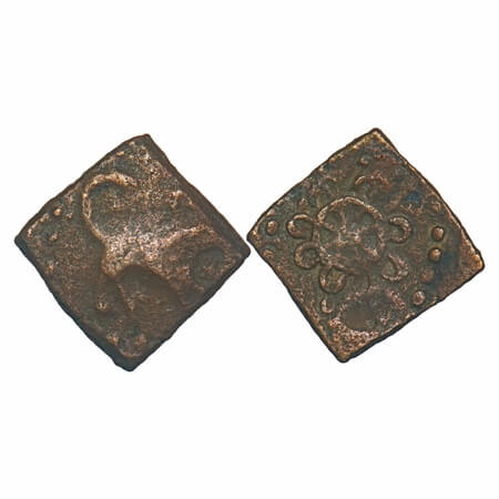 Pre-Satavahana, Vidarbha Region (Bhon area), Copper Unit, 1.80g, 15.88x15.53mm, Obv: Lion 