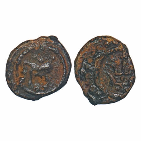 Travancore, Copper Thirai Cash, 1.29g, Obv: lion, Rev: Chattra. B.Sarasan 288 type. About 