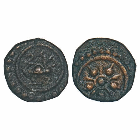Travancore, Copper Thirai Cash, 1.23g, Obv: bird, Rev: flower. B.Sarasan 303.1 type. About