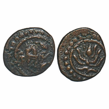 Travancore, Copper Thirai Cash, 1.10g, Obv: garuda running to left, Rev: lotus flower. B.S