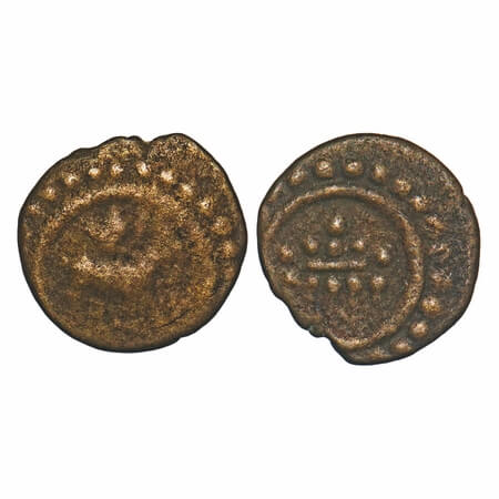 Travancore, Copper Thirai Cash, 0.68g, Obv: horse to left and crescent above, Rev: pellete