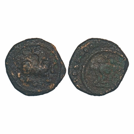 Travancore, Copper Thirai Cash, 1.29g, Obv: animal, Rev: flower. B.Sarasan 338 type unlist