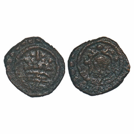 Travancore, Copper Thirai Cash, 1.16g, Obv: seated lakshmi, Rev: decorated conch. B.Sarasa