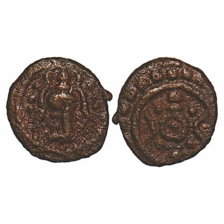 Travancore, Copper Thirai Cash, 0.90g, Obv: lotus, Rev: decorated sanku to right. B.Sarasa