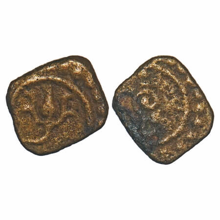 Travancore, Copper Thirai Cash, 0.70g, Obv: flower, Rev: sankha to right. B.Sarasan 373 ty