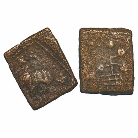 Satavahanas, Siri Satakarni (c. 100 BC), Junnar Lion type, Copper Unit, 7.43g, 24.74x22.84